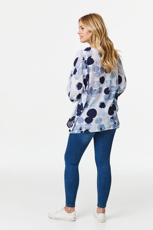 Blue | Polka Dot Oversized Tunic Blouse