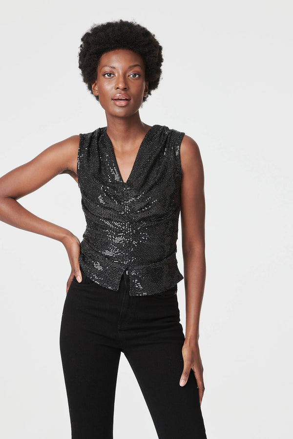Black | Embellished Cowl Neck Vest Top