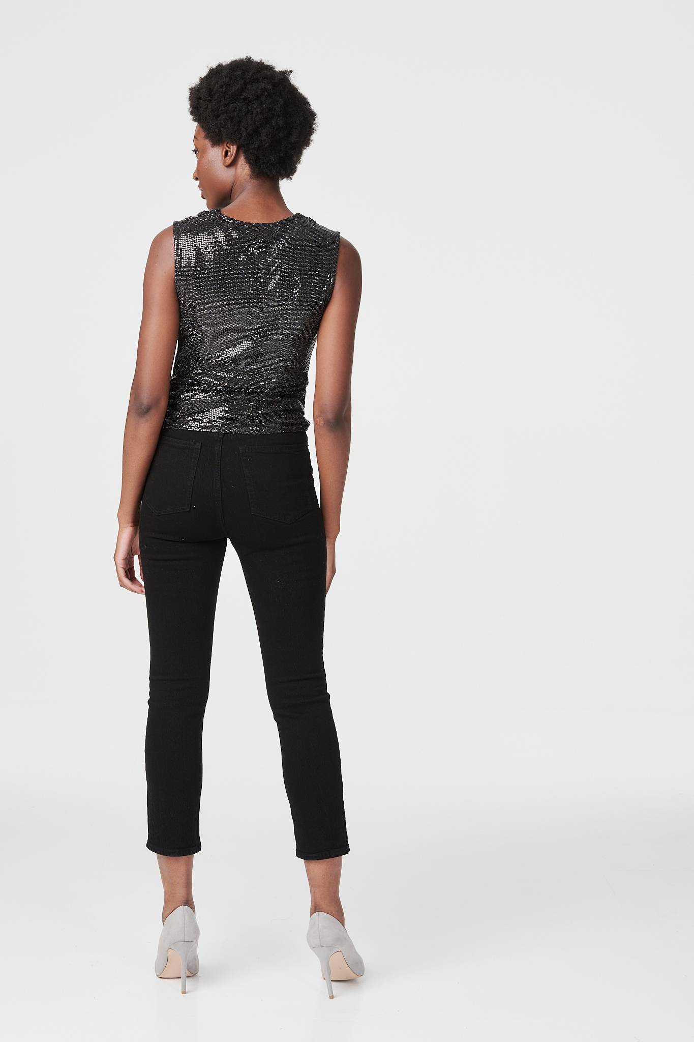 Black | Embellished Cowl Neck Vest Top