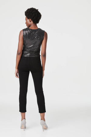 Black | Embellished Cowl Neck Vest Top