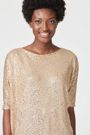 Gold | Sequin Short Sleeve Longline Top