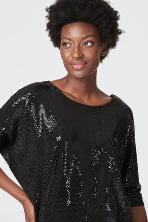 Black | Sequin Round Neck Longline Top