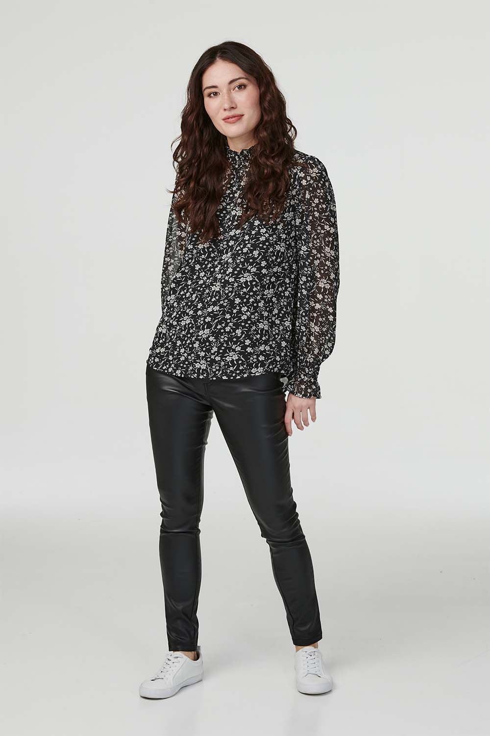 Black | Ditsy Floral High Neck Blouse