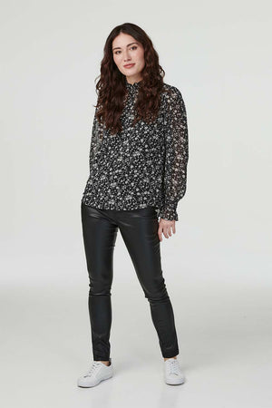 Black | Ditsy Floral High Neck Blouse