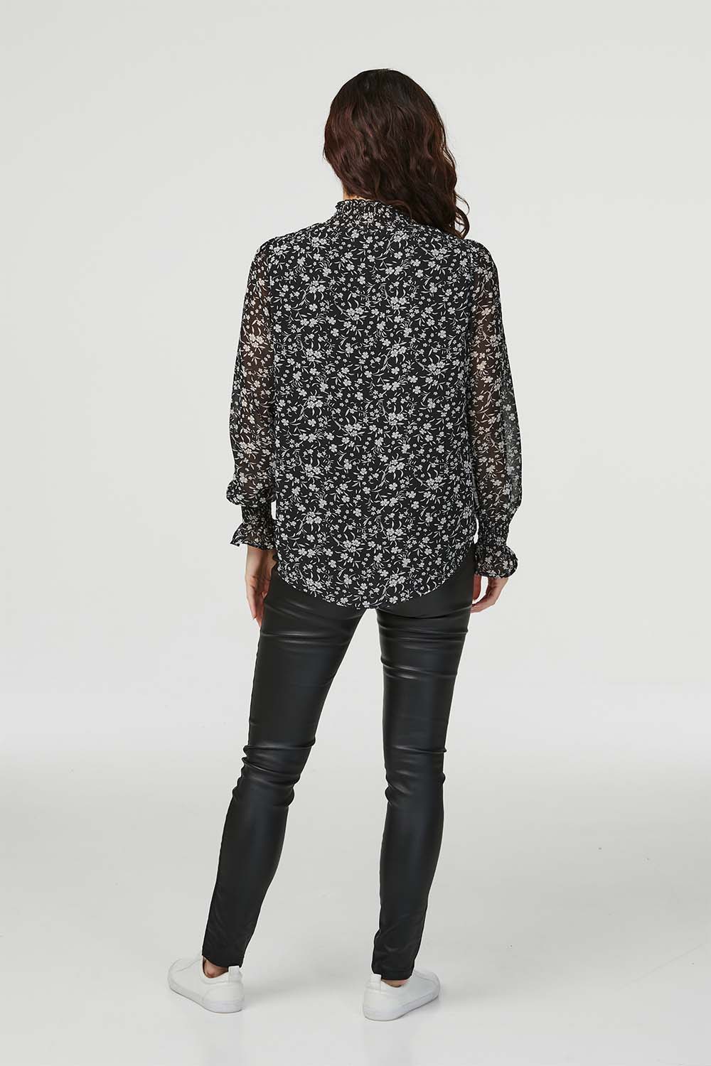 Black | Ditsy Floral High Neck Blouse