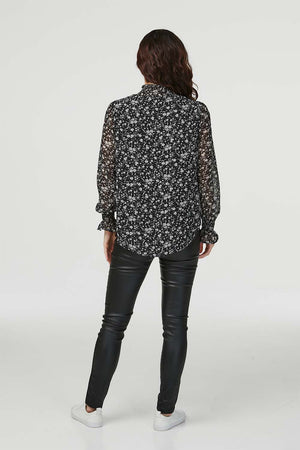 Black | Ditsy Floral High Neck Blouse
