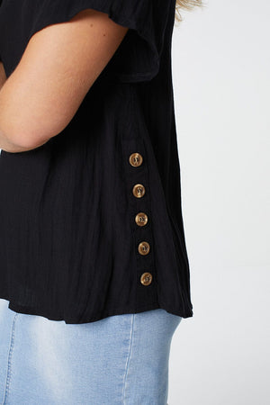 Black | Short Sleeve V-Neck Top