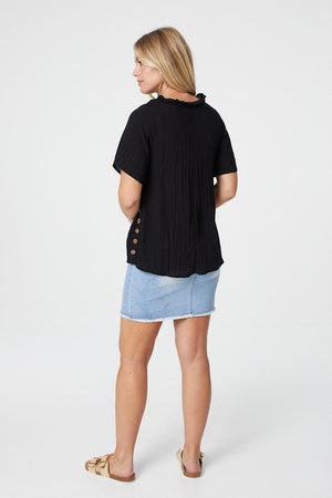 Black | Short Sleeve V-Neck Top