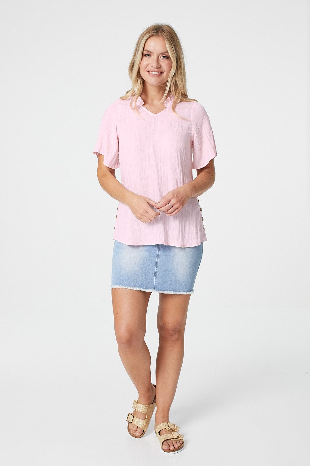 Pink | Short Sleeve V-Neck Top