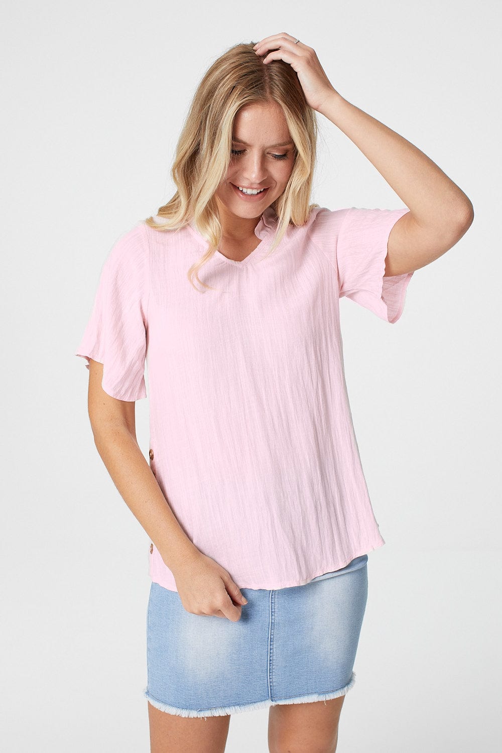 Pink | Short Sleeve V-Neck Top