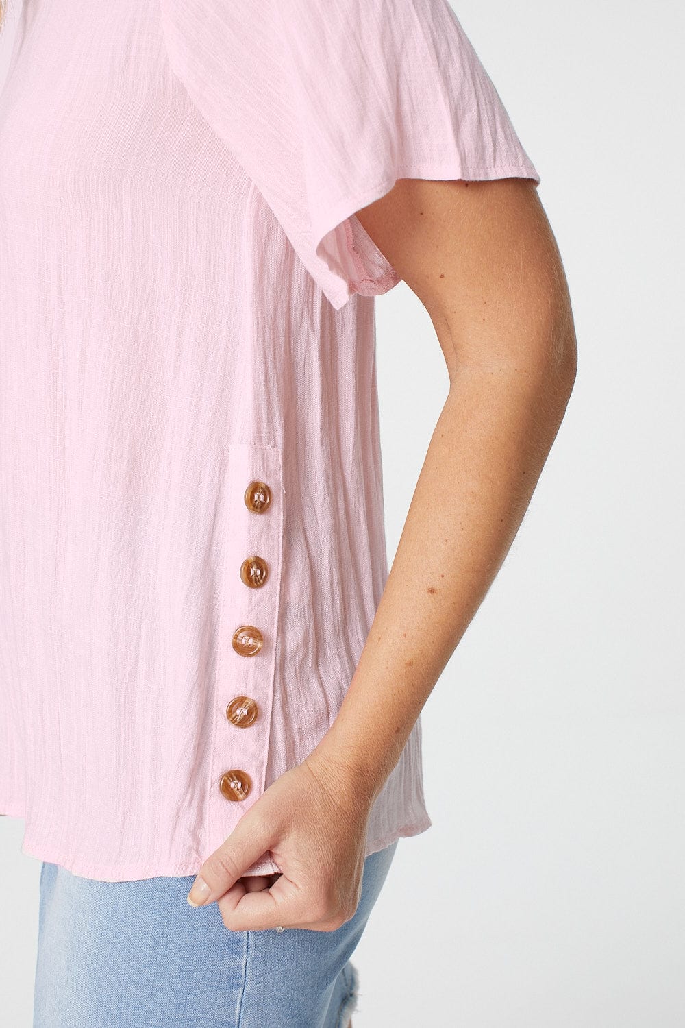 Pink | Short Sleeve V-Neck Top