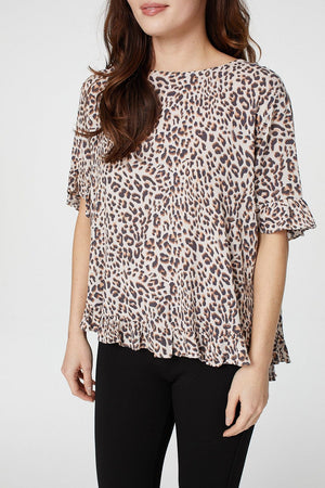 Beige | Leopard Print Short Sleeve Smock Top