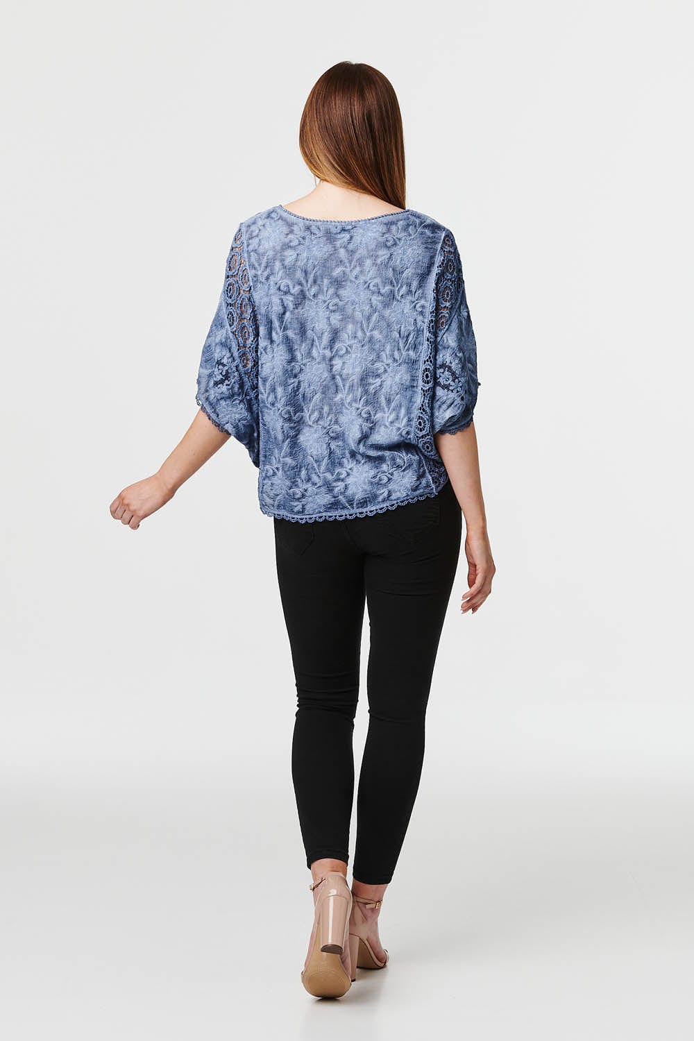 Indigo | Embroidered Lace Batwing Top