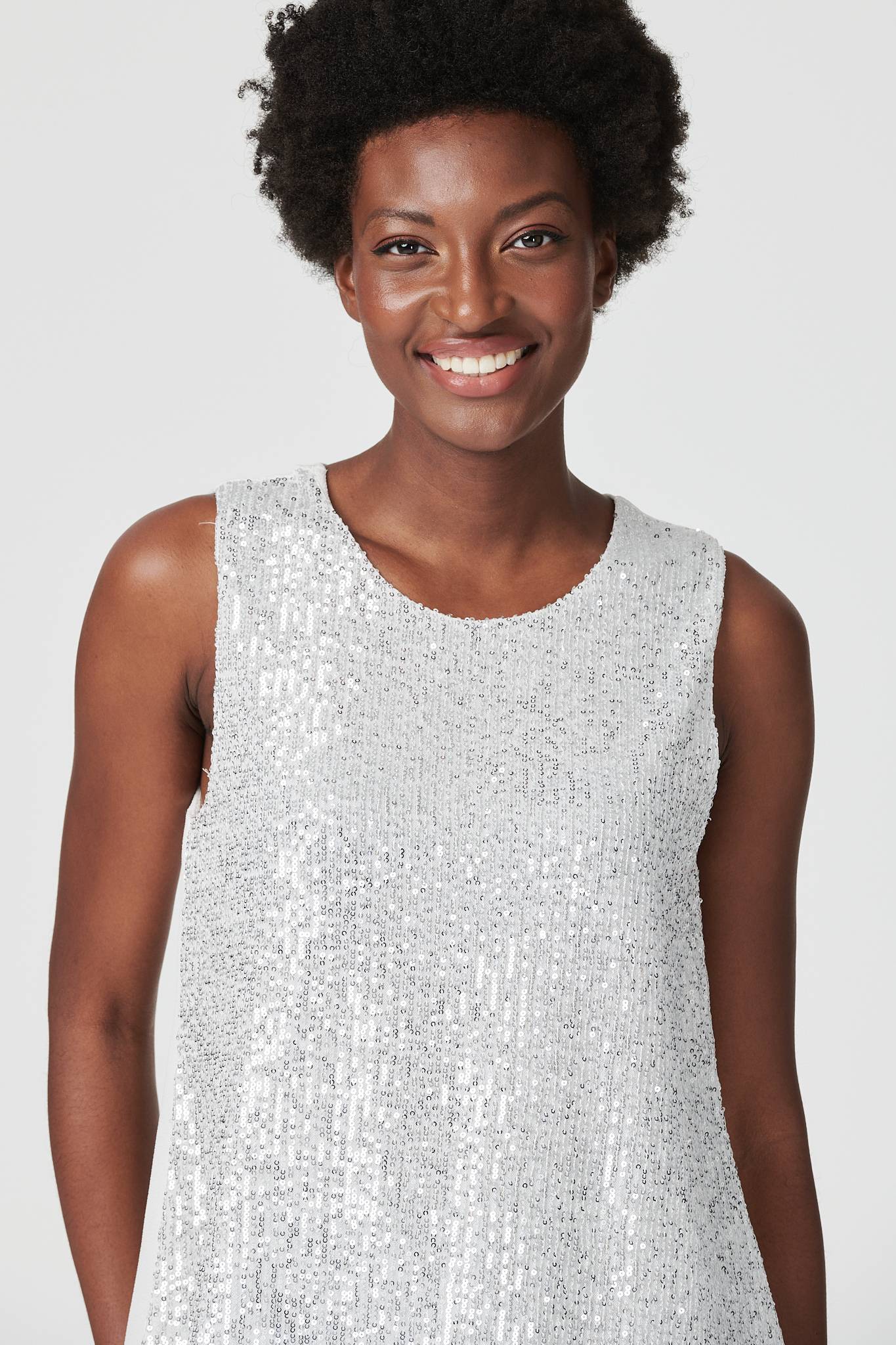 White sequin tank top clearance