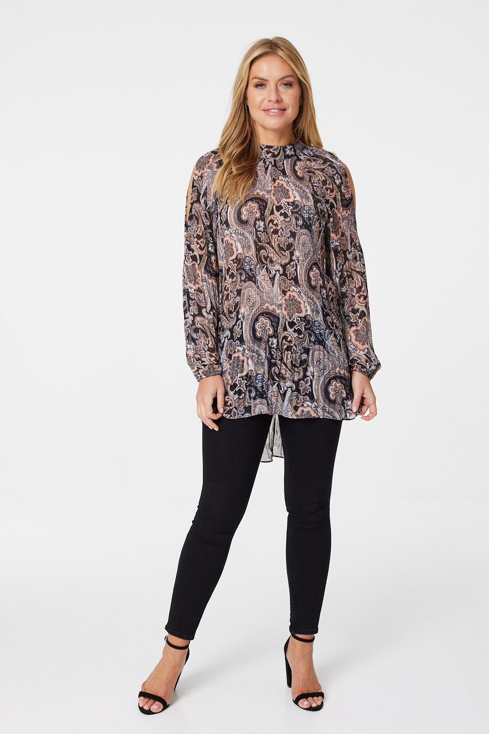 Black | Paisley Cold Shoulder Longline Top