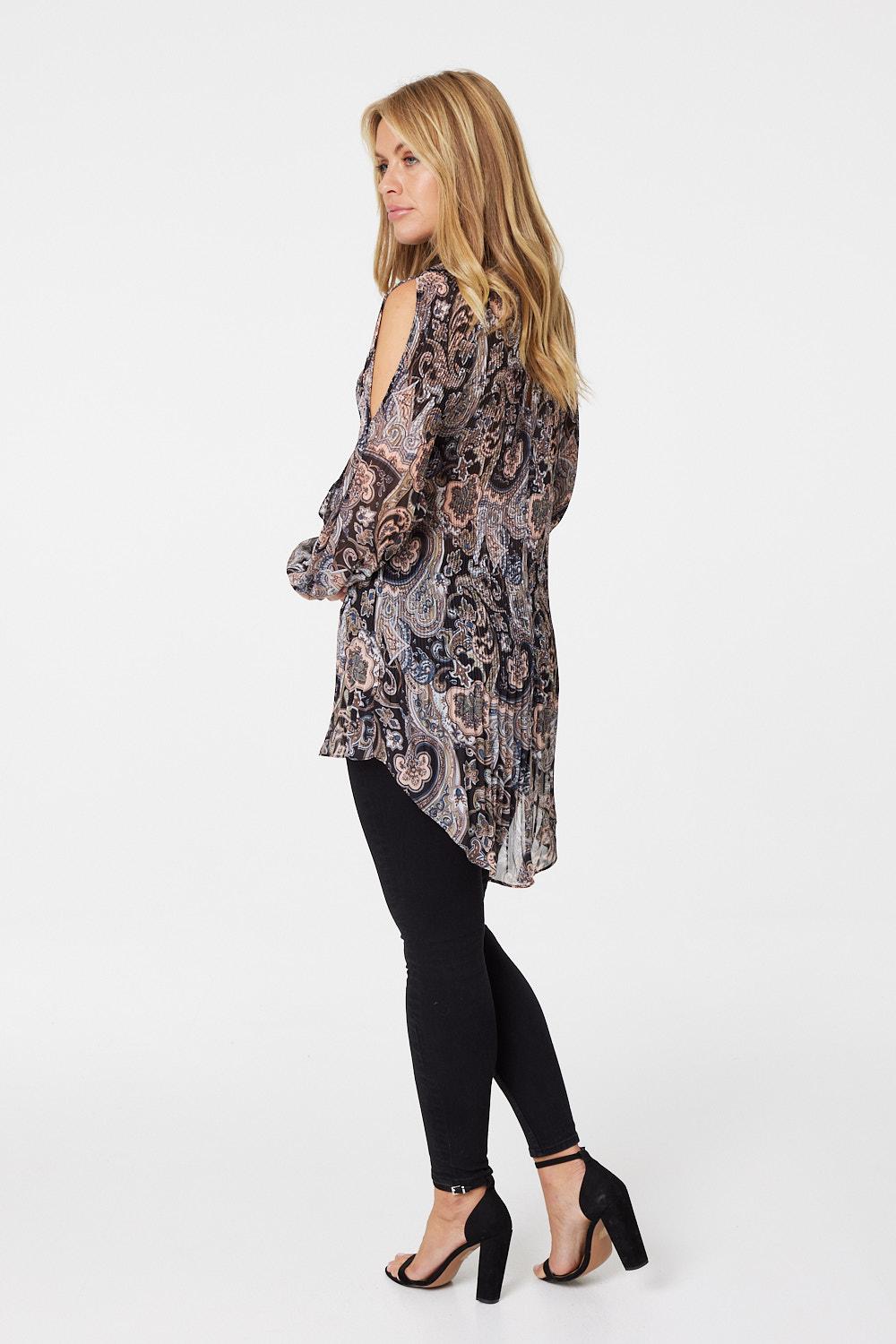 Black | Paisley Cold Shoulder Longline Top