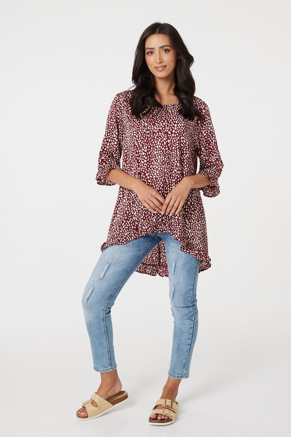 Burgundy | Polka Dot Longline Blouse