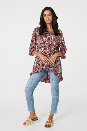 Burgundy | Polka Dot Longline Blouse