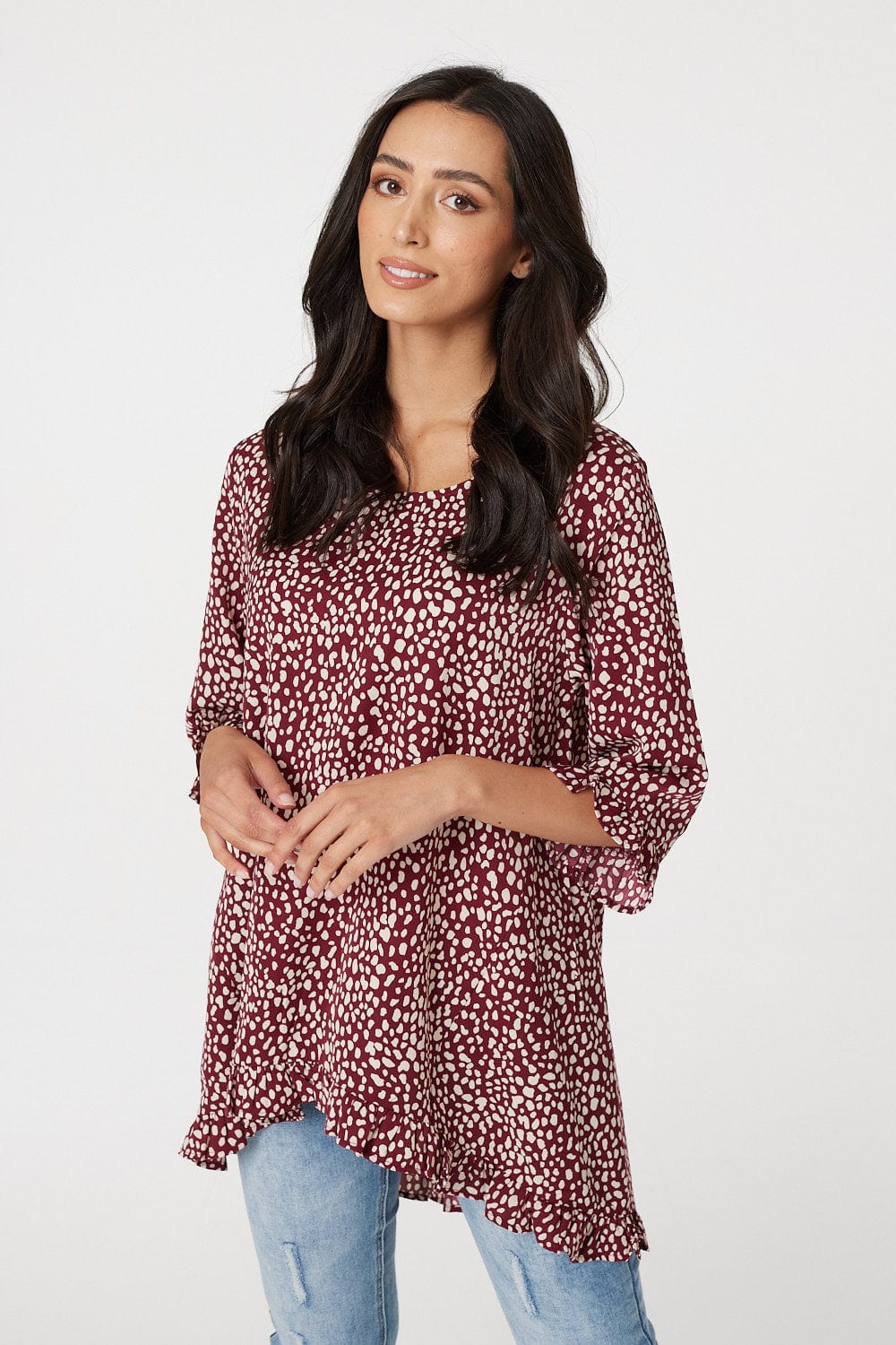 Burgundy | Polka Dot Longline Blouse