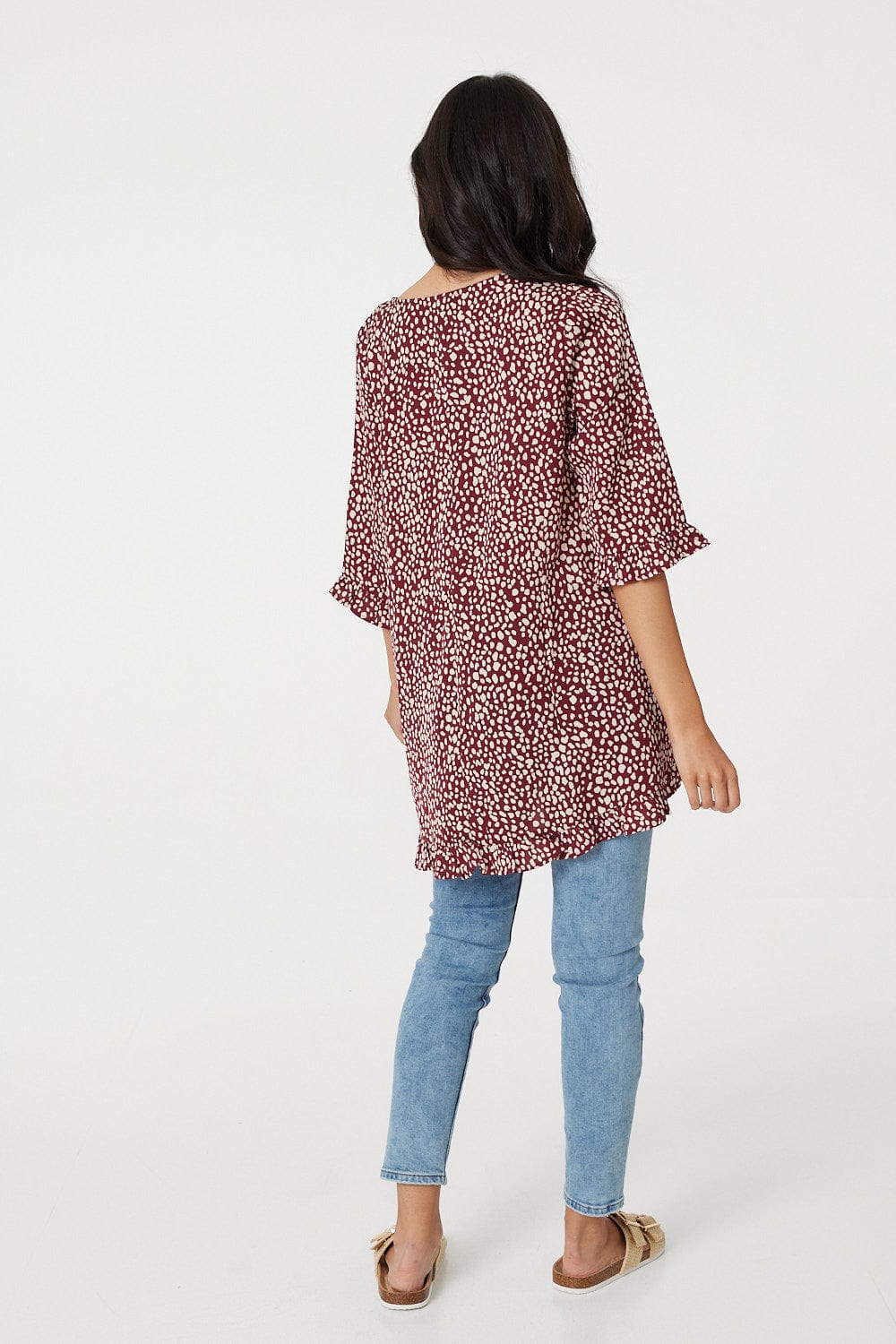 Burgundy | Polka Dot Longline Blouse