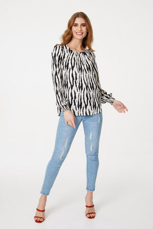 Cream | Zebra Print Long Sleeve Blouse