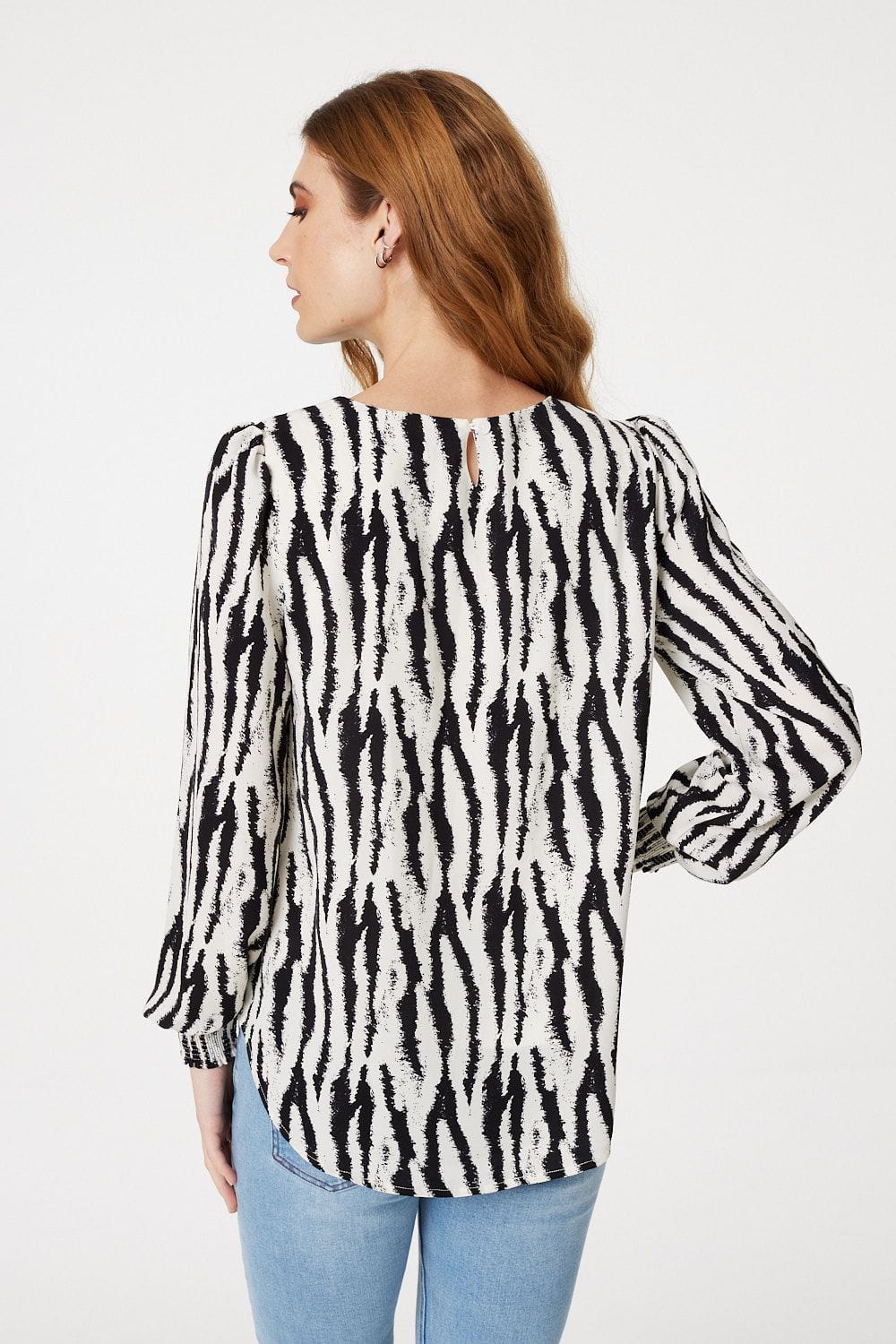 Cream | Zebra Print Long Sleeve Blouse