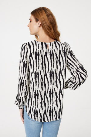 Cream | Zebra Print Long Sleeve Blouse