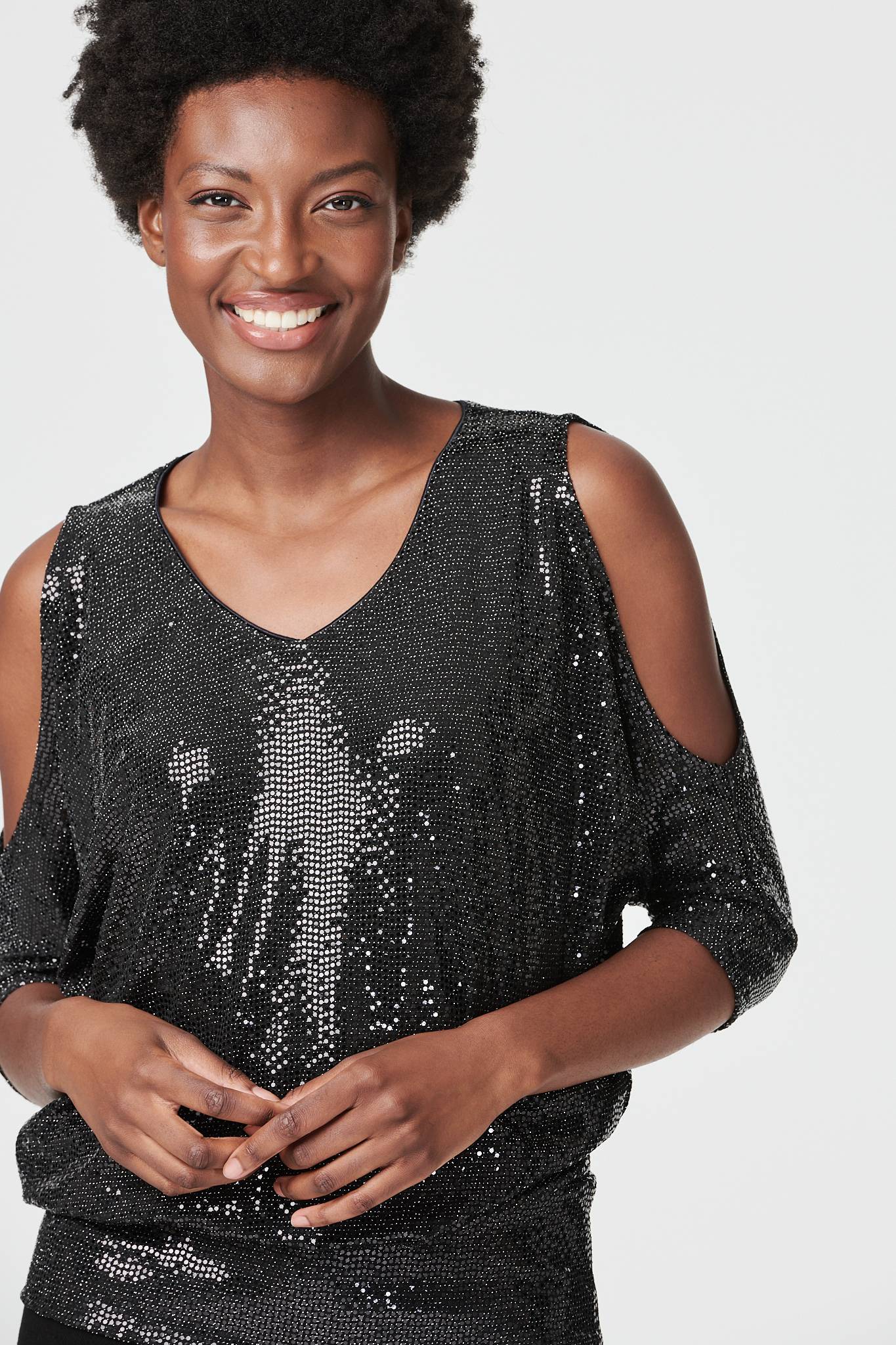Black | Sequin Cold Shoulder Top