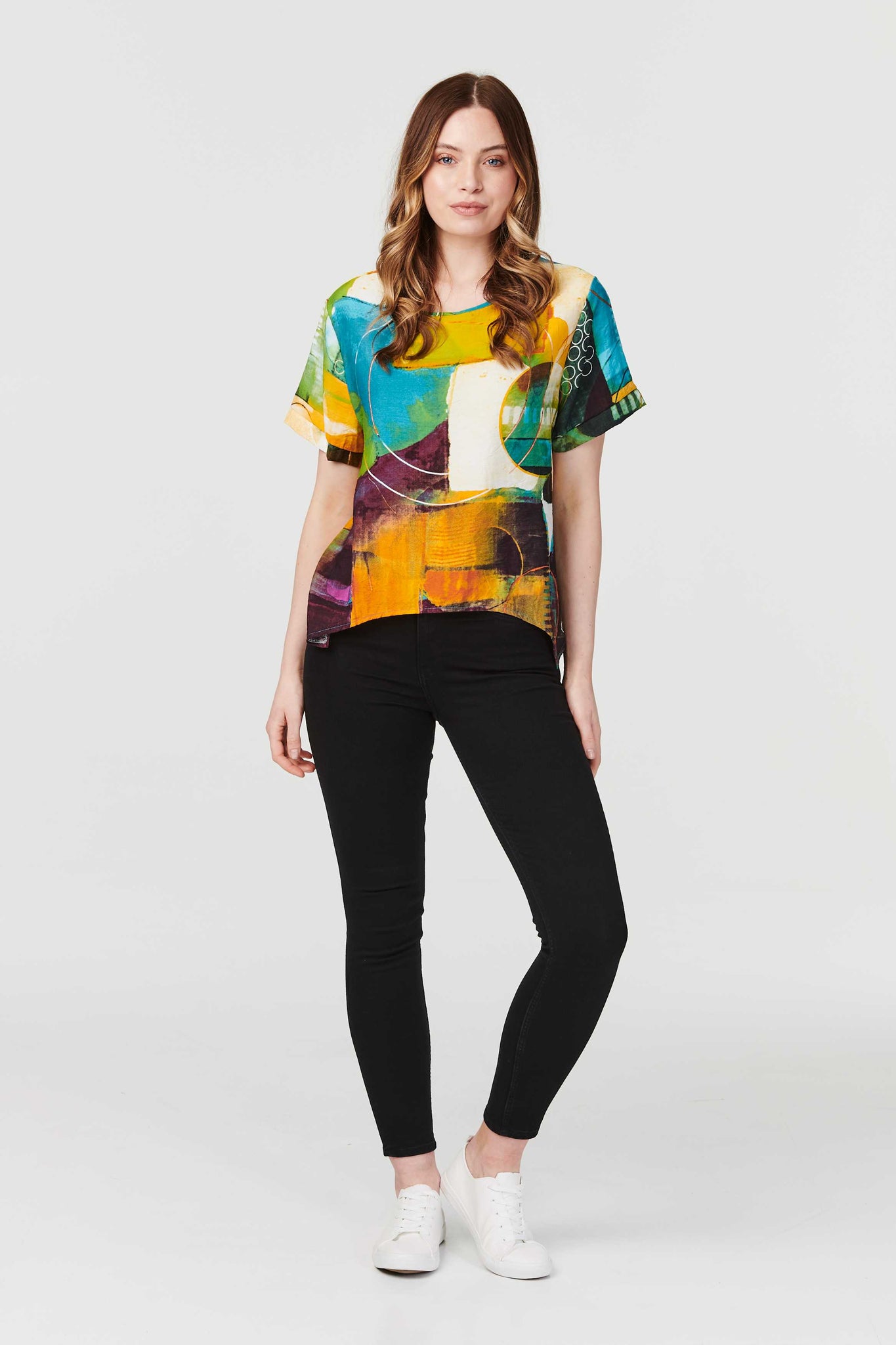 Beige | Abstract Print Short Sleeve Top