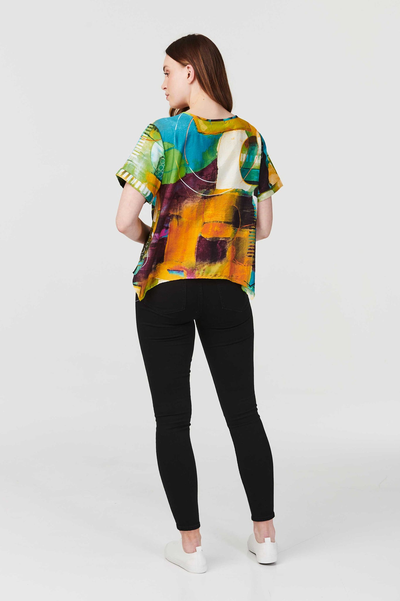 Beige | Abstract Print Short Sleeve Top