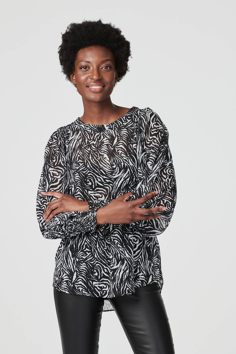 Black And White | Zebra Print Long Sleeve Blouse