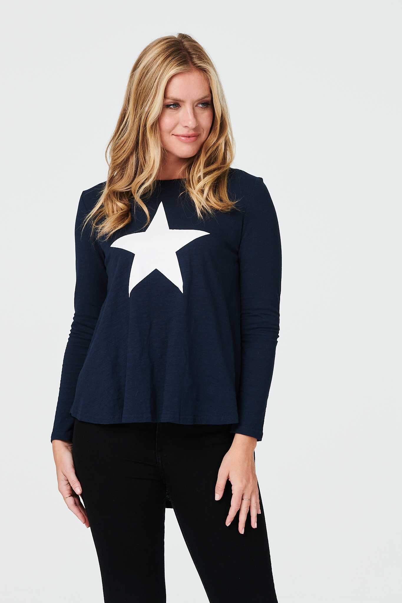 Navy | Star Print Long Sleeve T-Shirt
