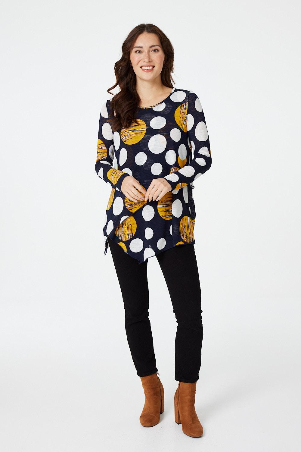 Navy | Polka Dot Layered Hanky Hem T-Shirt