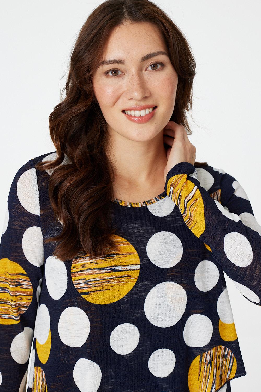 Navy | Polka Dot Layered Hanky Hem T-Shirt