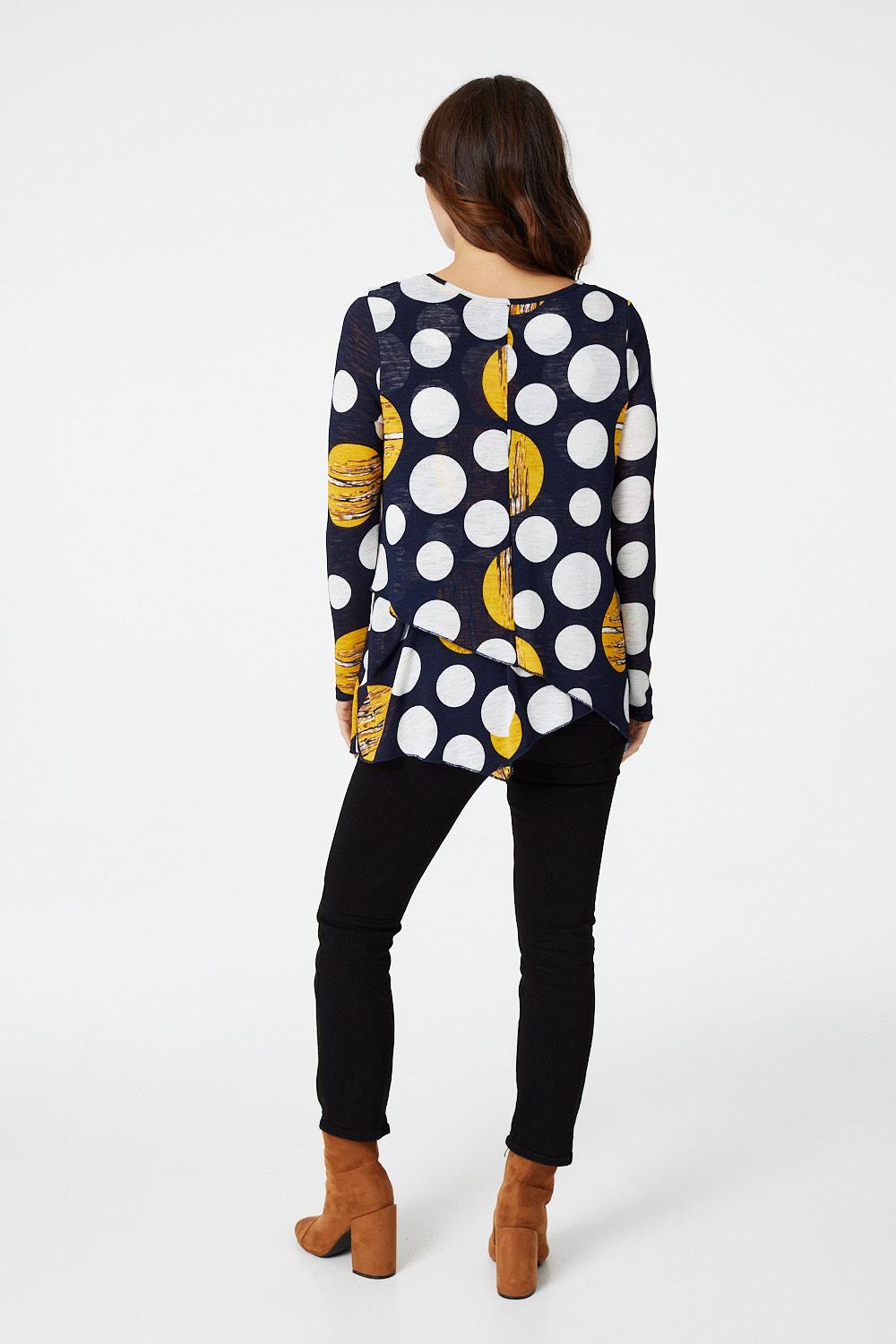 Navy | Polka Dot Layered Hanky Hem T-Shirt
