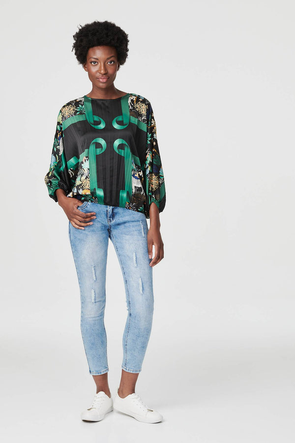 Black | Printed Satin Oversized Blouse