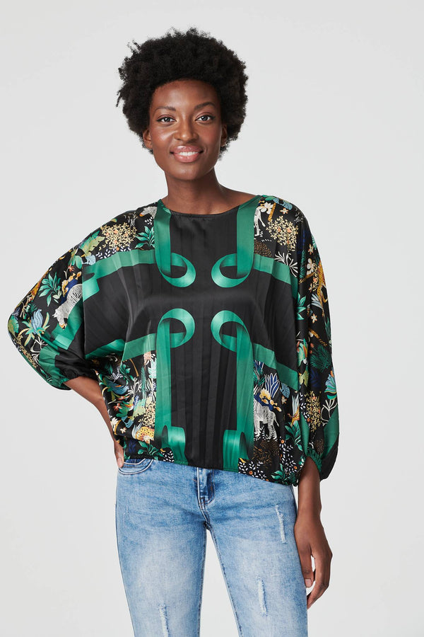 Black | Printed Satin Oversized Blouse