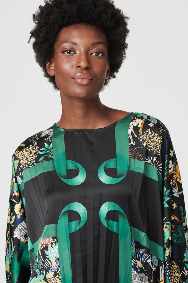 Black | Printed Satin Oversized Blouse