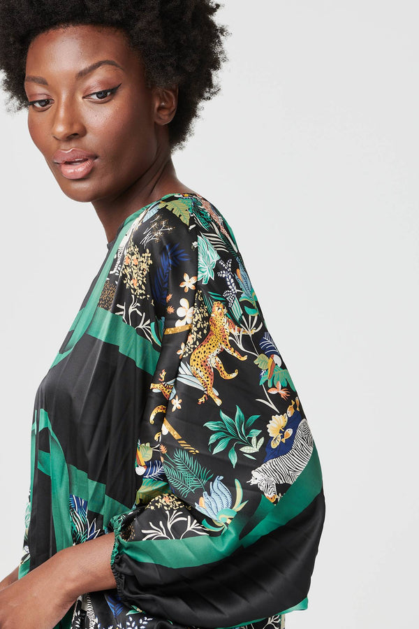 Black | Printed Satin Oversized Blouse