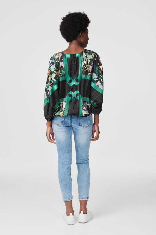 Black | Printed Satin Oversized Blouse