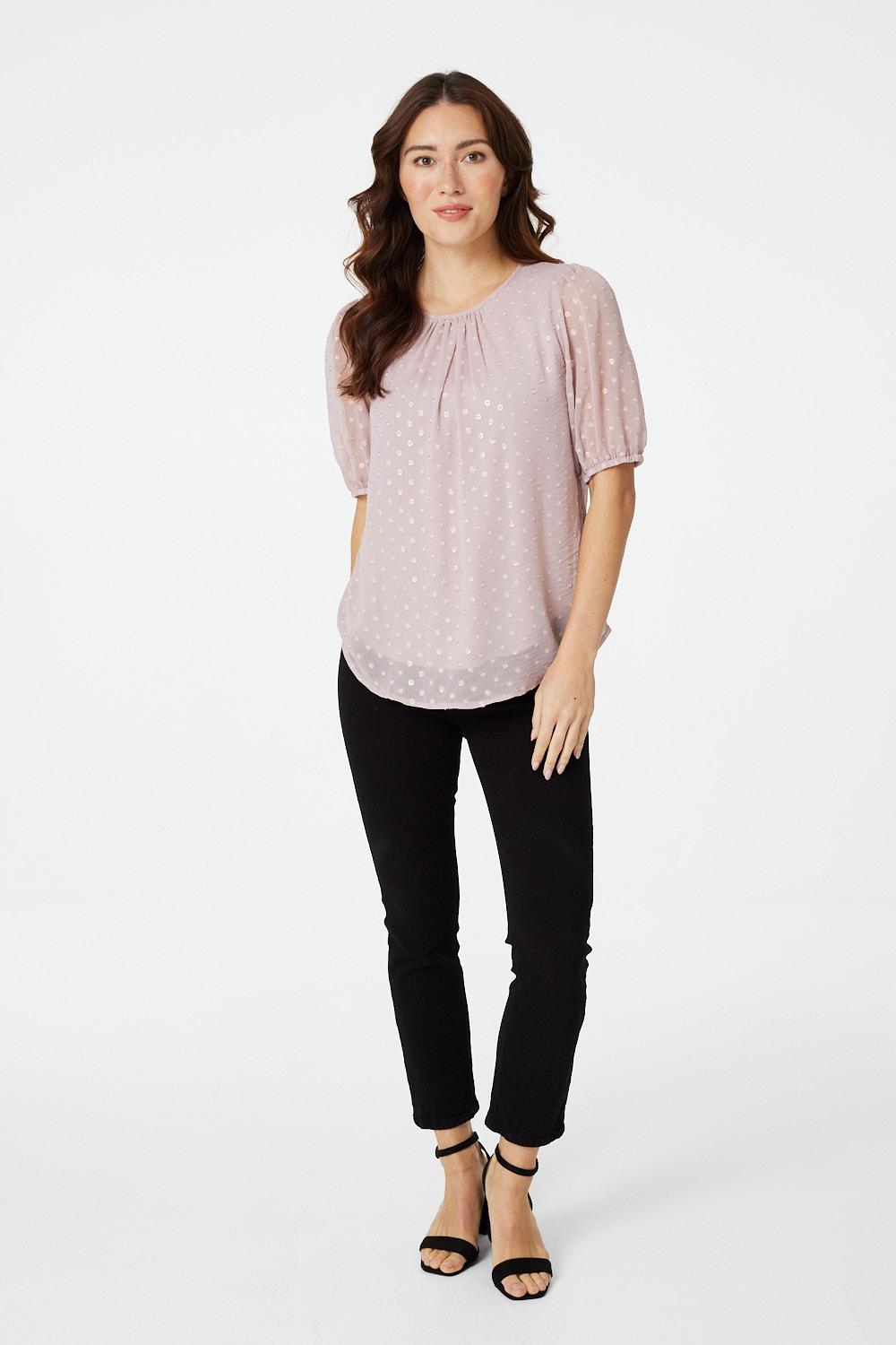 Pink | Polka Dot Chiffon Blouse