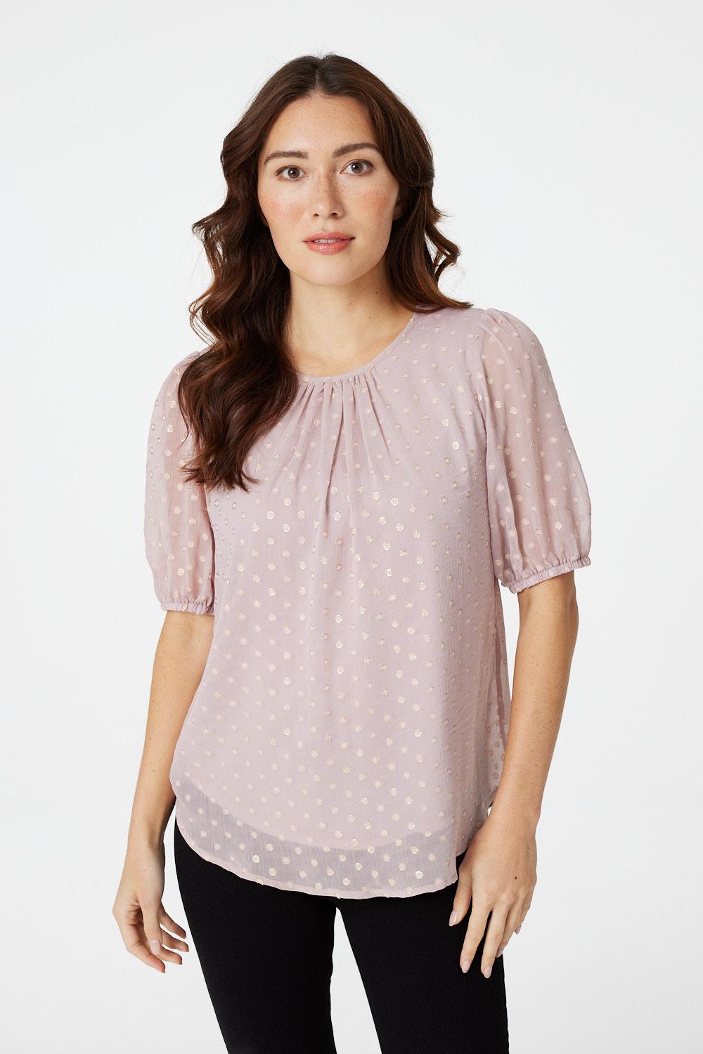 Pink | Polka Dot Chiffon Blouse