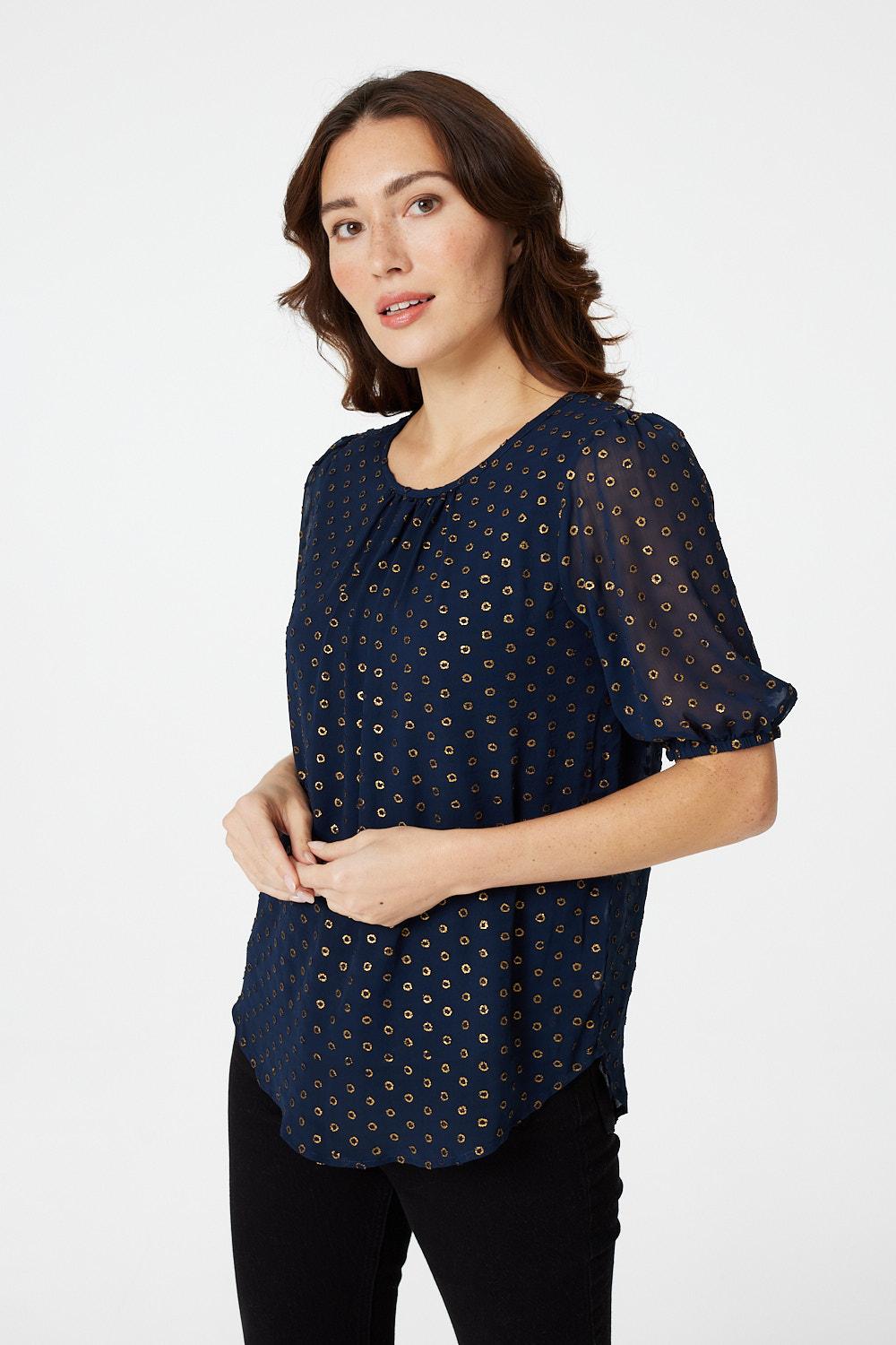Navy | Polka Dot Chiffon Blouse