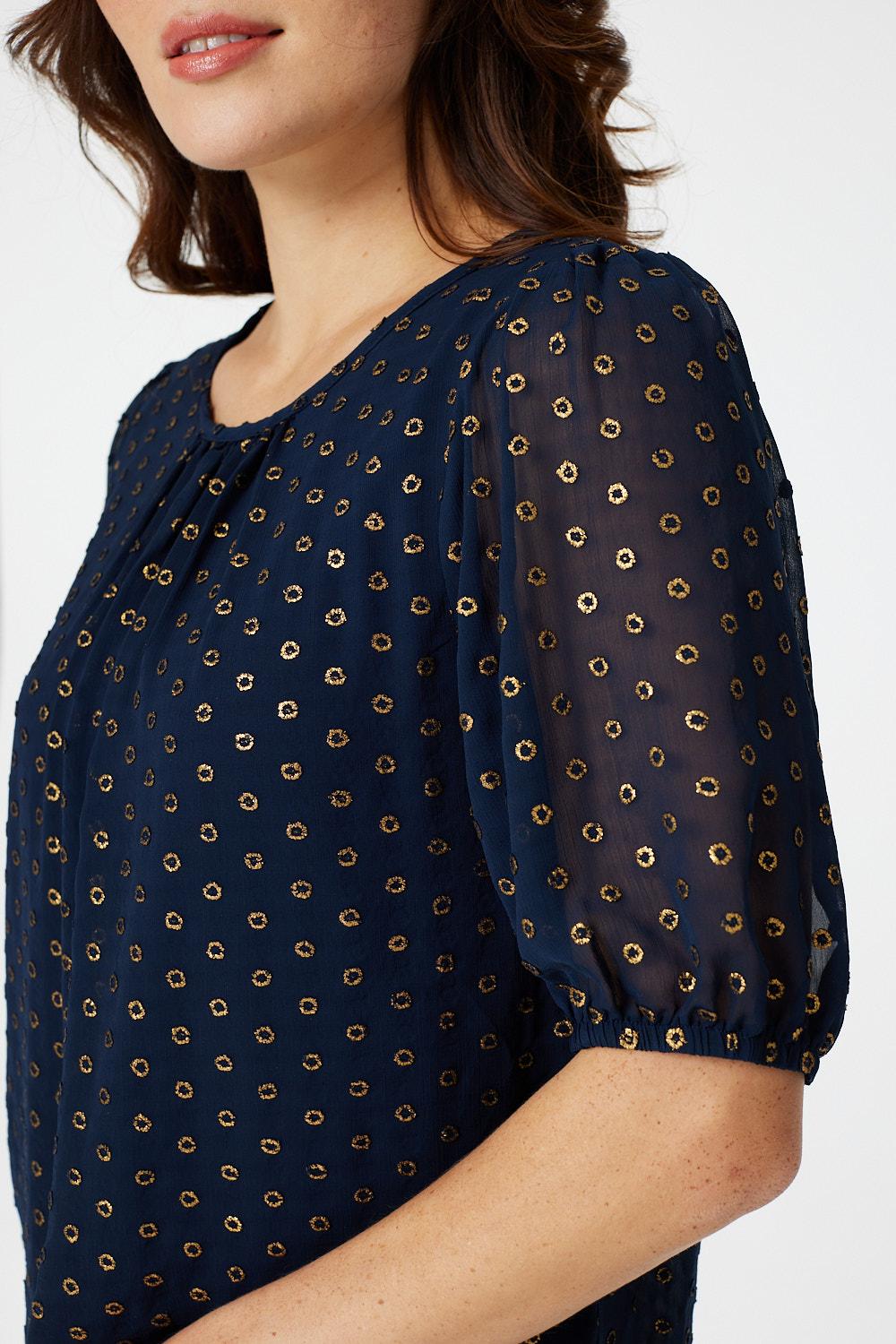 Navy | Polka Dot Chiffon Blouse