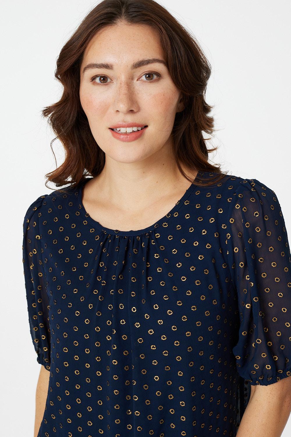 Navy | Polka Dot Chiffon Blouse