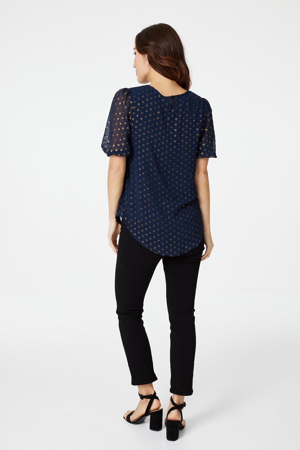 Navy | Polka Dot Chiffon Blouse
