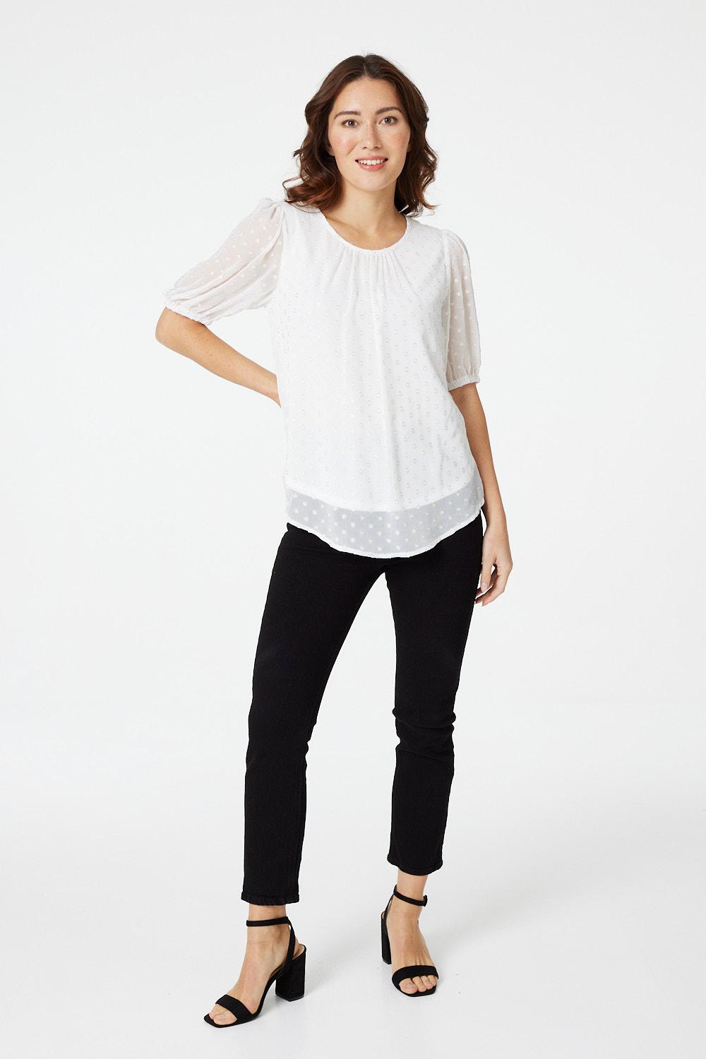 White | Polka Dot Chiffon Blouse
