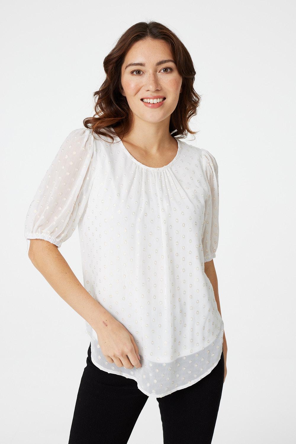 White | Polka Dot Chiffon Blouse