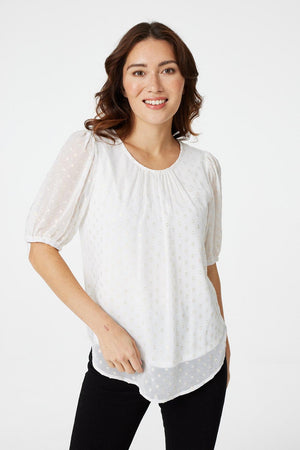 White | Polka Dot Chiffon Blouse