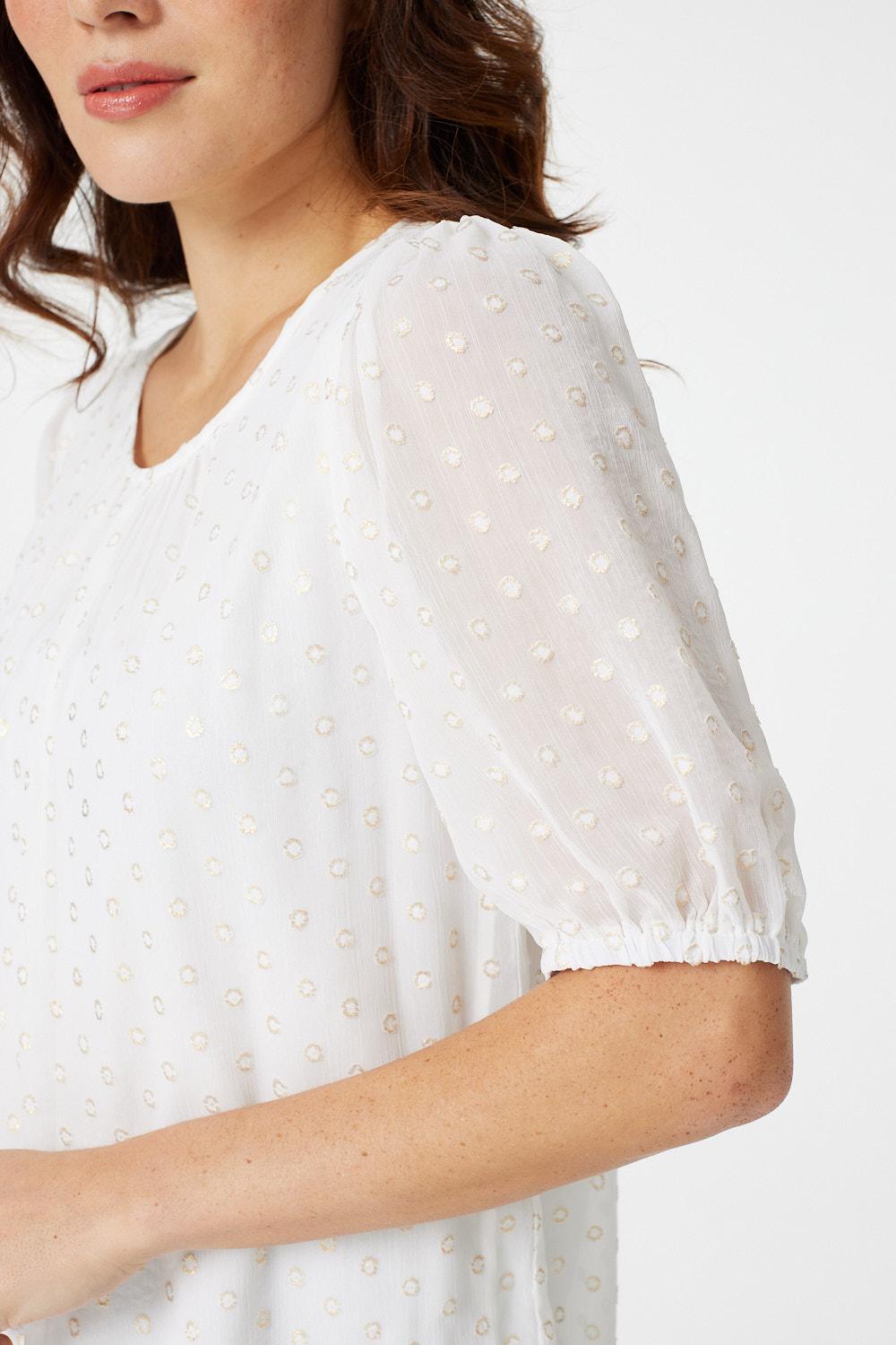 White | Polka Dot Chiffon Blouse